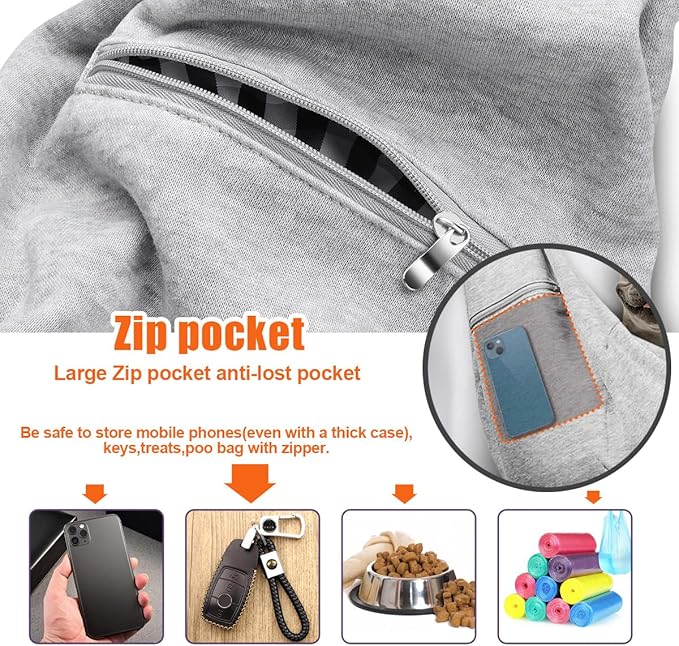 Tomkas Small Dog Sling Carrier - Zipper Pocket & Adjustable Strap - for 3-10 lbs Pets(Grey) Puppy