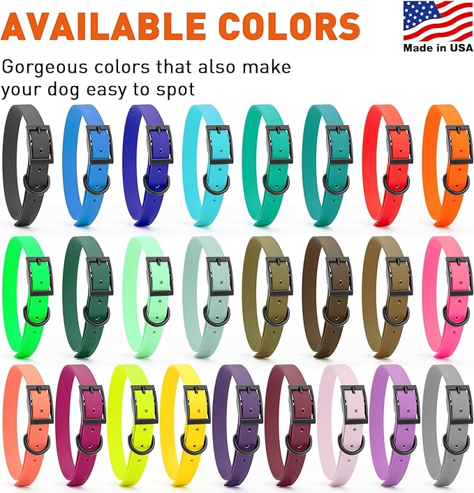 Dogline Biothane Waterproof Dog Collar Strong Coated Nylon Webbing with Black Hardware Odor- Proof for Easy Care Easy to Clean High Performance Fits Small Medium or Large Dogs, Tropical Green