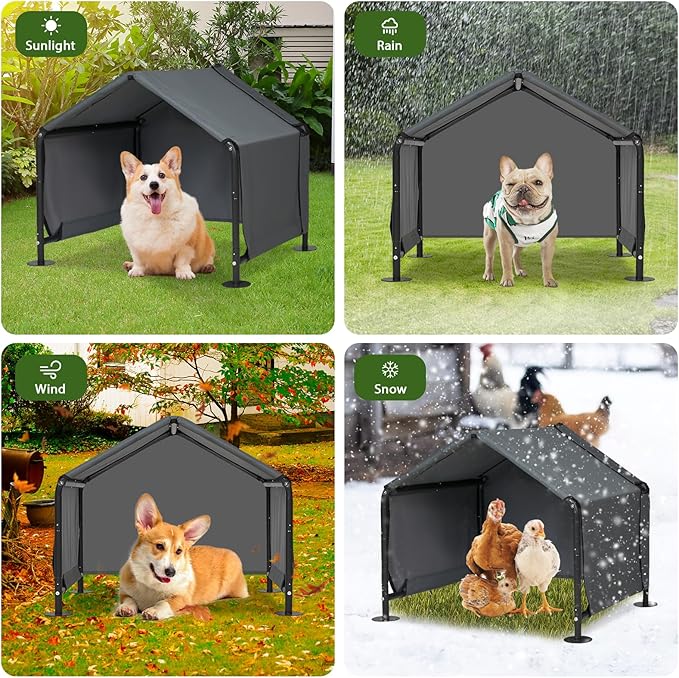 Dog Shades for Outside - Outdoor Dog Kennel for Small Dogs, 29.53”x25.59”x25.59” Outdoor Sun Rain Canopy Pet House, Waterproof Pet Canopy Shelter for Small Animals with Ground Nails