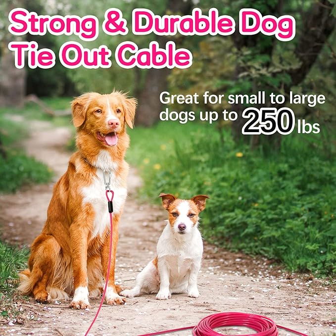 Heavy Duty Dog Tie Out Run Cable - 50 ft Long Leash with Durable Carabiner, Chew Proof for Large Dogs & Yard Use
