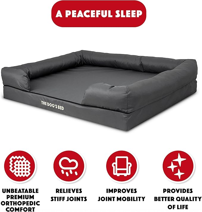 The Dog’s Bed XL Grey 43.5x34, Memory Foam, Pain Relief: Arthritis, Hip & Elbow Dysplasia, Post Surgery, Lameness, Supportive, Calming, Waterproof Washable Cover, Veterinary Approved