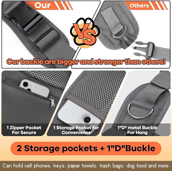 YUDODO Pet Sling Carrier for Small Dogs & Cats – Hands-Free Puppy Carrier with Safety Hook, Large Zipper Pocket, Soft Breathable Mesh, Adjustable Strap & Reflective Strip (Gray 1.0 S)