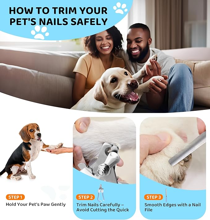 Pet Nail Clippers and Trimmers for Dogs and Cats, Professional Grooming Tool with Safety Guard, Sharp Blades, Free Nail File, Avoid Overcutting, Suitable for Small and Large Pets (Blue)