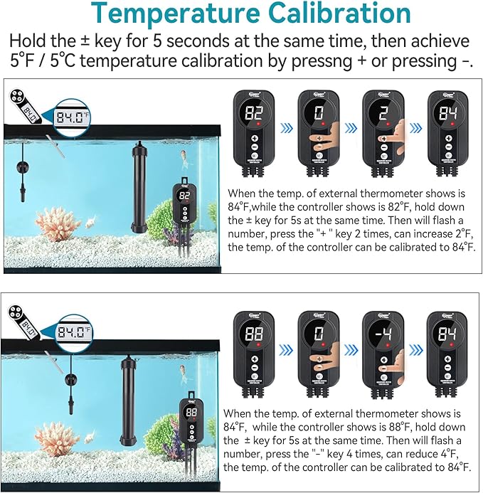 hygger Marine Aquarium Heater 50W 100W 200W 300W 500W,Titanium Heater with Temperature Calibration,Digital LED Controller,Temperature Probe,Submersible Fish Tank Heater for Saltwater Freshwater Tank