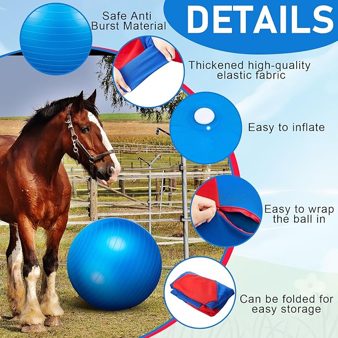 30inch Giant Herding Ball with Cover Anti Burst Ball Please Watch VCR for How to Inflation Horse Toys for Horses Stall Entertainment Play, Pump Included (Classic)