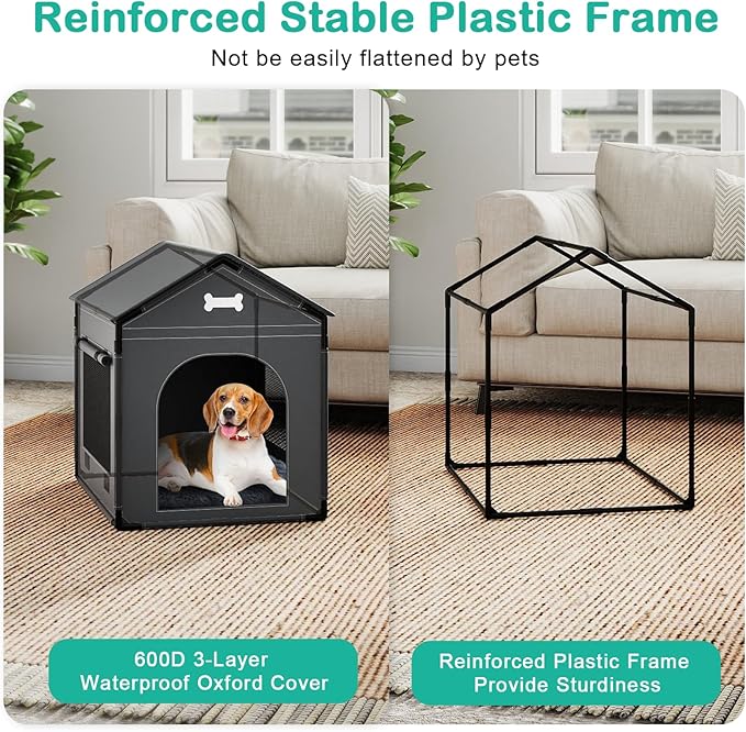 Large Indoor Dog House Dog Kennel Bed Mat with Cushion for Small Medium Large Dogs Cats, Winter Warm Cat Nest Puppy Cave Sofa Pet Products Easy Assembly, 27.6 * 21.3 Inches