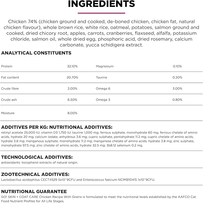 Go! Solutions Skin + Coat Care, Dry Cat Food, Chicken Recipe with Grains, 16 lb Bag