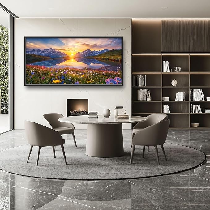 Mountain Large Wall Art Sunrise Lake Flower Field Pictures Nature Landscape Wall Decor Canvas Print Painting Artwork for Bathroom Living Room Bedroom 60L" x 30W"