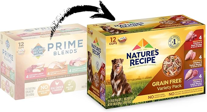 Nature's Recipe Nature’s Recipe 2.75 Ounce Grain Free Chicken & Beef, Chicken & Turkey, Chicken & Lamb Wet Dog Food Variety Pack, 12 Pack, 2 Count Case