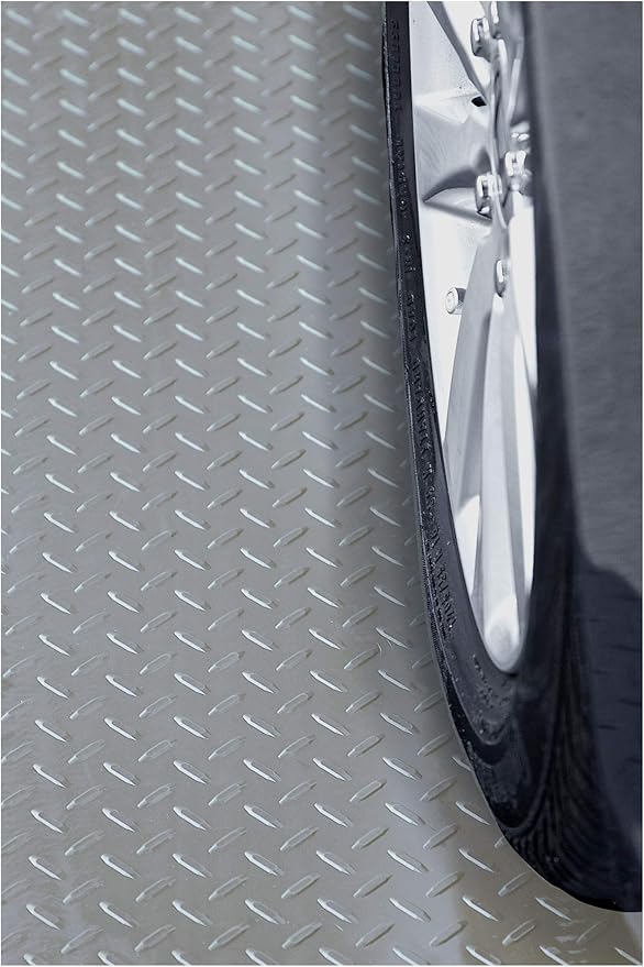 RESILIA Heavy Duty Garage Floor Runner & Protector Mat - Slip Resistant Diamond Plate PVC Mats - Water, Spill, & Stain Resistant, Silver (4 feet x 20 feet)