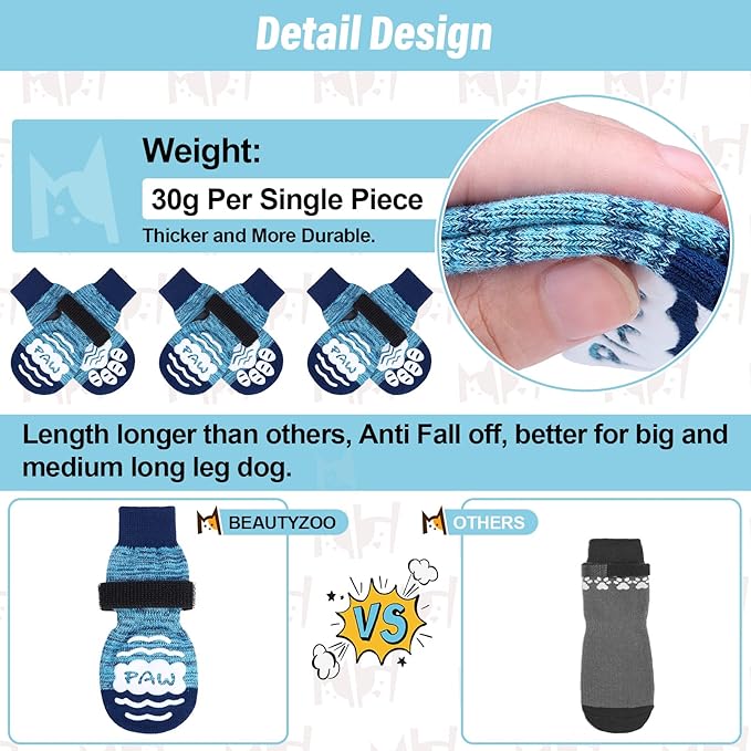 BEAUTYZOO Anti Slip Dog Socks for Small Medium Large Dogs,Paw Protector with Grips for Hardwood Floor Hot/Cold Pavement,Traction Control 3 Pairs AntiTwist Dog Shoes to Prevent Licking for Senior Dog