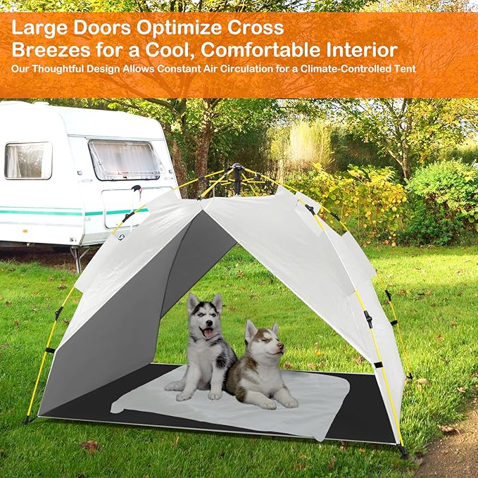 Canopy Shade Tent for Large XL XXL Jumbo Elevated Raised Dog Bed Cots, Quick Setup & No Assembly Needed, Outside Outdoor Cooling Camping Pet Sun Umbrella, Gray 70"X55" (Cots Not Included)