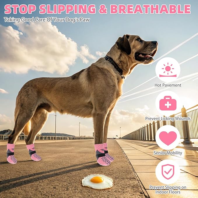 KOOLTAIL Dog Socks for Hot Pavement, Summer Breathable Dog Socks to Prevent Licking Paws, Non Slip Pet Boots & Paw Protectors for Hardwood Floor,Grippy Shoes for Small Medium Large Senior Dogs,Pink S