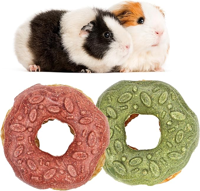 TEEWY 3PCS Guinea Pig Toys, Prevent Teeth Overgrowth, Natural Vegetables and Timothy Grass, Hamster Chew Toys, Guinea Pig Chew Toys, Chinchilla Toys, Donut-Shaped
