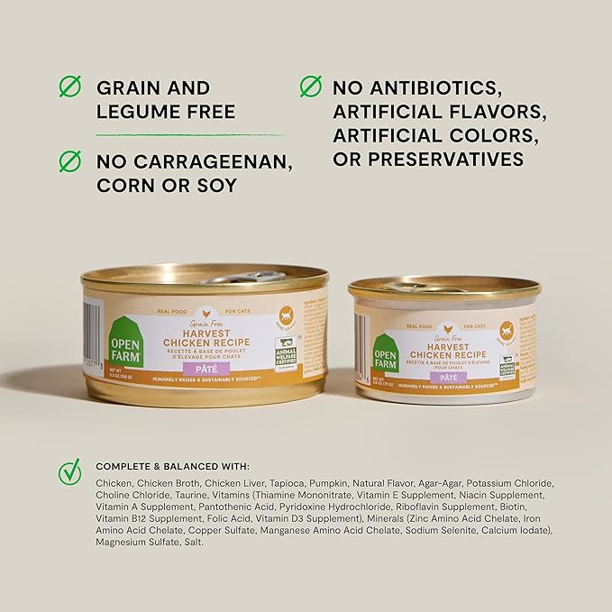 Open Farm Canned Cat Food Variety Pack, Paté for Complete & Balanced Nutrition, Grain-Free and Legume-Free Wet Cat Food, 2.8oz Cans (Case of 12)