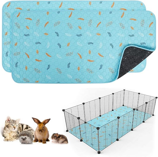 Sunheir 2 Pack Washable Guinea Pig Pee Pads, 24" x 48" Waterproof Reusable Guinea Pig Cage Liners, Absorbent Bedding Training Mat for Small Animal Guinea Pigs Rabbit Bunny Hamster - Sky Blue