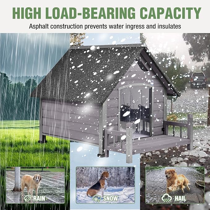 Dog House Outdoor Insulated for Winter, Puppy Kennel with Anti-Chewing Iron Frame, Weatherproof Dog Crate with Insulated Liner for Small Medium Large Dogs (Grey, 45" x 32.9" x 32.6")