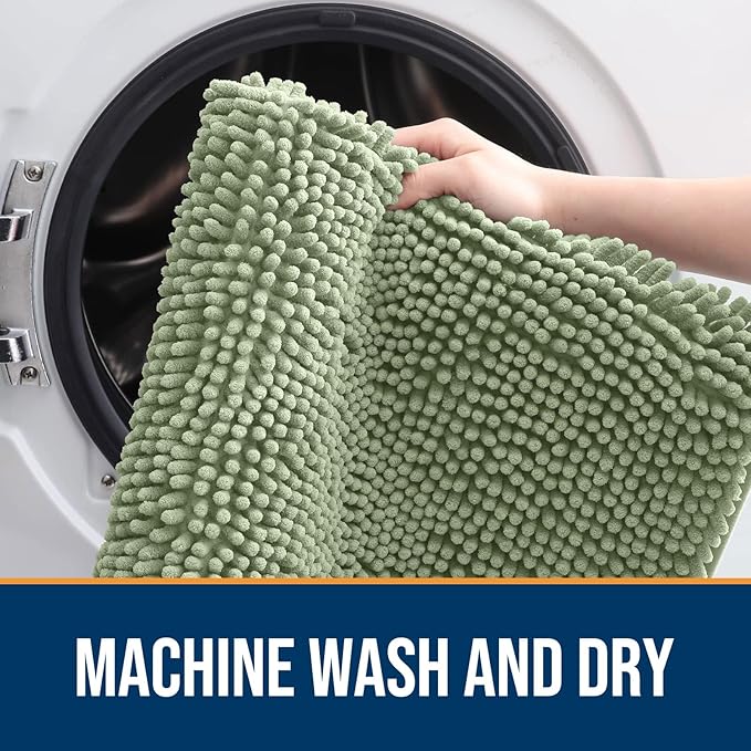 OLANLY Dog Door Mat for Muddy Paws 54x32, Absorbs Moisture and Dirt, Absorbent Non-Slip Washable Doormat, Quick Dry Chenille Mud Mat for Dogs, Entry Indoor Entryway Carpet for Inside Floor, Sage Green