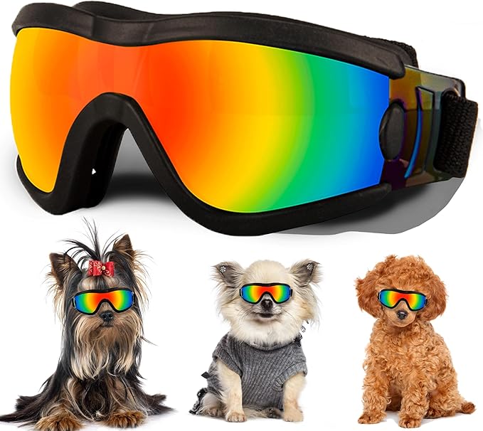 Small Dog Sunglasses with Adjustable Strap UV Protection, Winproof Puppy Sunglasses, Suitable for Dogs Eyes Protection，Soft Dog Goggles