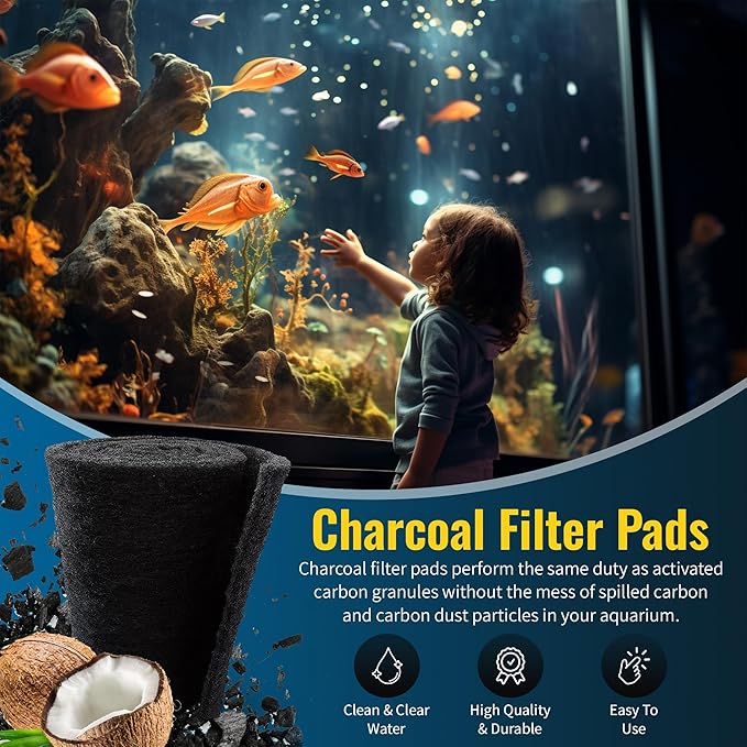CFS – Pack of 1, Cut to Fit Carbon Infused Filter Pad Media for Clean & Clear Fish Tank and Ponds – Fresh & Filtered Water for Aquariums – Charcoal Filter Pads – Black – 10.5" x 72"