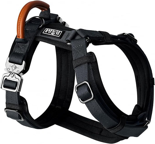 MADE TO ROAM Premium Explorer Harness - Y-Shaped Dog Harness with Adjustable Durable Nylon, Soft Padding, Metal Buckles and Leather Handle for Small, Medium, Large Dogs (New York Afterlight, Size 1)