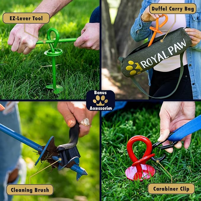 ROYAL-PAW Dog Tie Out Stake - for Large Dogs up to 210 lbs - Heavy Duty Dog Stake for Yard, Beach & Camping Outside - Best in Ground Anchor for a Dog Cable, Leash, Lead Tether (1, Blue)