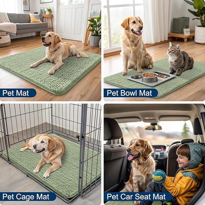 Smiry Dog Door Mat for Muddy Paws 36x24, Absorbs Moisture and Dirt Doormat, Non-Slip Washable Quick Dry Chenille Front Door Mat Indoor Entrance, Entryway Carpet for Inside Floor, Sage Green