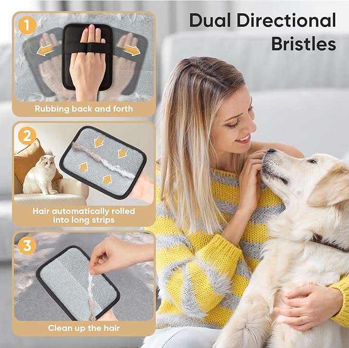 Pet Hair Remover, Electrostatic Pet Hair Removal Gloves, Reusable Cat & Dog Hair Remover for Couch, Furniture, Carpet, Curtain, Upgraded Animal Fur Removal Tool, Cat Grooming Gloves-2 PCS