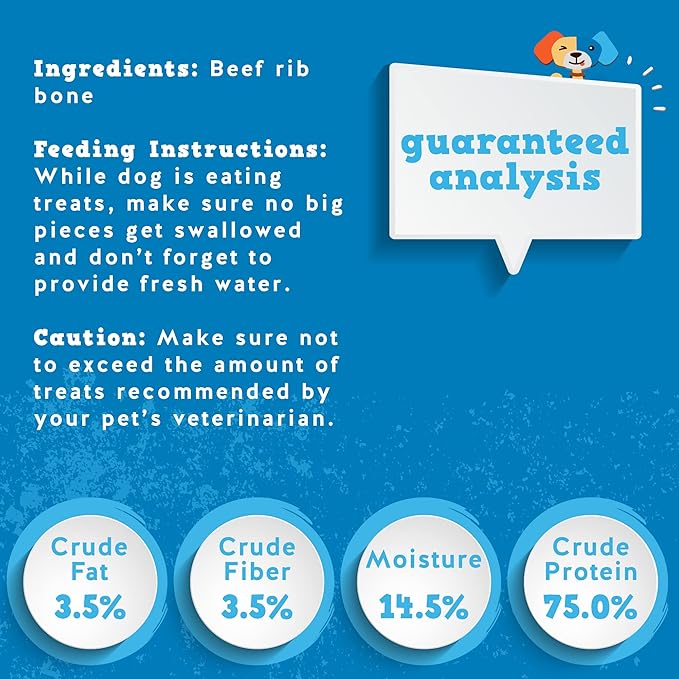 Jack&Pup Rib Bones for Dogs, All Natural Beef Bones for Dogs, Single Ingredient Bone Marrow, Dog Rib Bone Bites (24 Oz Bag)