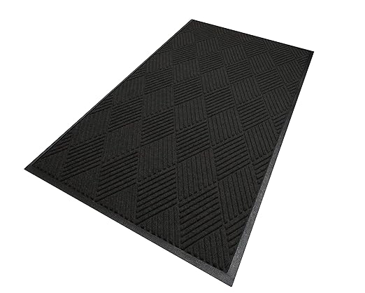 M+A Matting WaterHog Diamond | Commercial-Grade Entrance Mat with Rubber Border – Indoor/Outdoor, Quick Drying, Stain Resistant Door Mat (Charcoal, 4' x 6')
