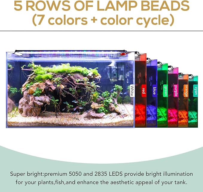 hygger Fish Aquarium LED Light, 14W 24/7 Lighting Sunrise-Daylight-Moonlight Mode DIY , Adjustable Timer/Brightness with Extendable Bracket 7 Colors for Planted Tank