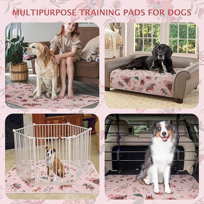 IEUUMLER Washable Pee Pads for Dogs, 2 Pack Insect Pattern Reusable Waterproof Puppy Potty Pads, Non-Slip Absorbent Pet Training Pads for Playpen Crate Bed EU014