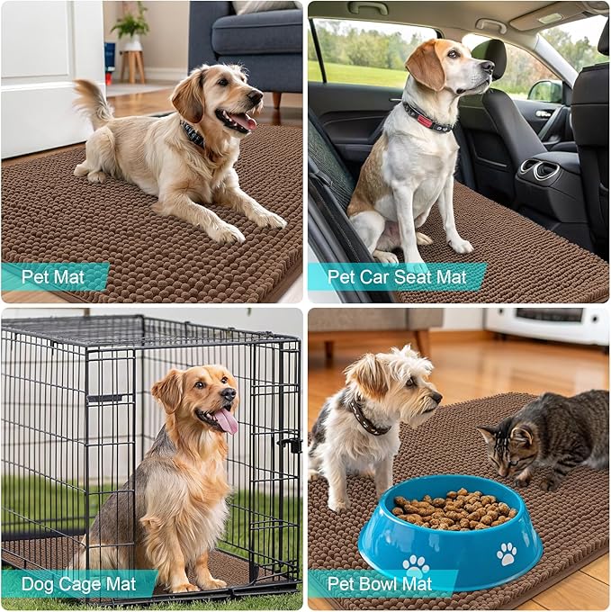 OLANLY Dog Door Mat for Muddy Paws 44x24, Absorbs Moisture and Dirt, Absorbent Non-Slip Washable Doormat, Quick Dry Chenille Mud Mat for Dogs, Entry Indoor Entryway Carpet for Inside Floor, Mocha