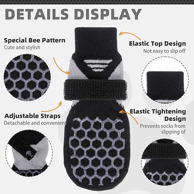 KOOLTAIL Dog Socks for Hot Pavement, Summer Breathable Dog Socks to Prevent Licking Paws, Non Slip Pet Boots & Paw Protectors for Hardwood Floor,Grippy Shoes for Small Medium Large Senior Dogs,Black L