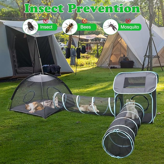 YUEPET Large Outdoor Cat Enclosures, 4 in 1 Portable Cats Tent with Cat Tunnels, Outside Kitten Playpen Tents DIY in Multiple Ways for Cats and Small Animals
