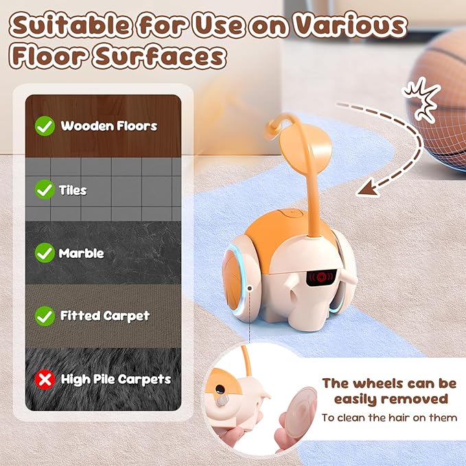 SlowTon Cat Interactive Toy for Indoor Cats - Remote Control Automatic Smart Moving Cat Toys with 2 Modes, Rechargeable Kitten Feather Toys for All Breeds of Bored Cats(Orange)