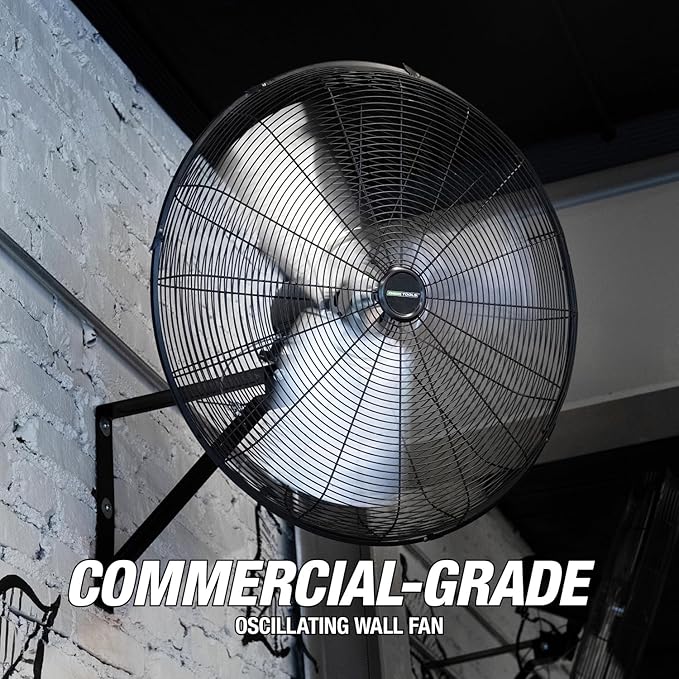 OEMTOOLS 24-Inch Wall Mount Fan, 90° Oscillating Fan 6500 CFM Max, 3 Speed Motor, Use in Garage, Gym, Warehouse, Factory and Jobsite