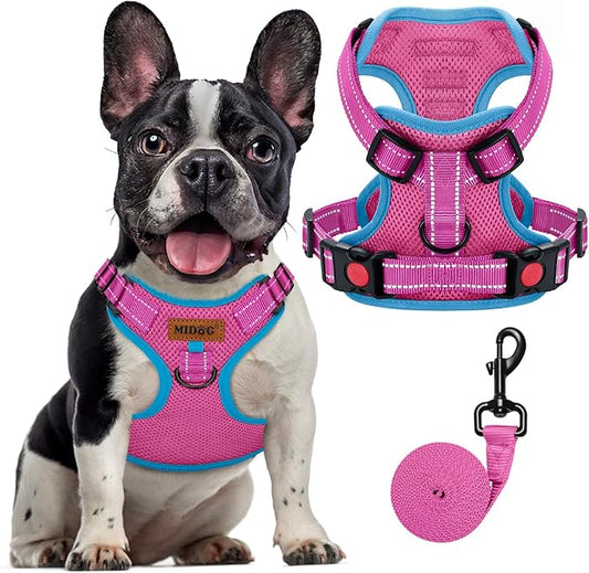 MIDOG No-Pull Dog Harness | Adjustable & Reflective Pet Harness Leash Set for Small Medium Large Dogs Walking, Training| No Choke, Front Clip, Soft Padded Vest with Easy Control Handle - Pink, M