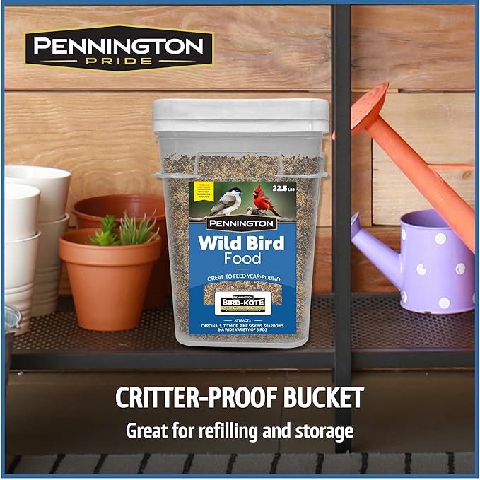 Pennington Wild Bird Food, Wild Bird Seed for Outside Feeders, Great to Feed Year-Round, 22.5-lb. Critter-Proof Bucket