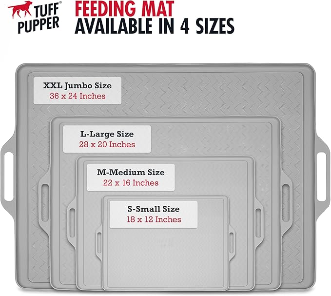 Tuff Pupper XXL Dog Feeding Mat 36x24 for Food and Water | Waterproof Silicone Placemat for Floors | Pet Food Mat for Cats and Bowls