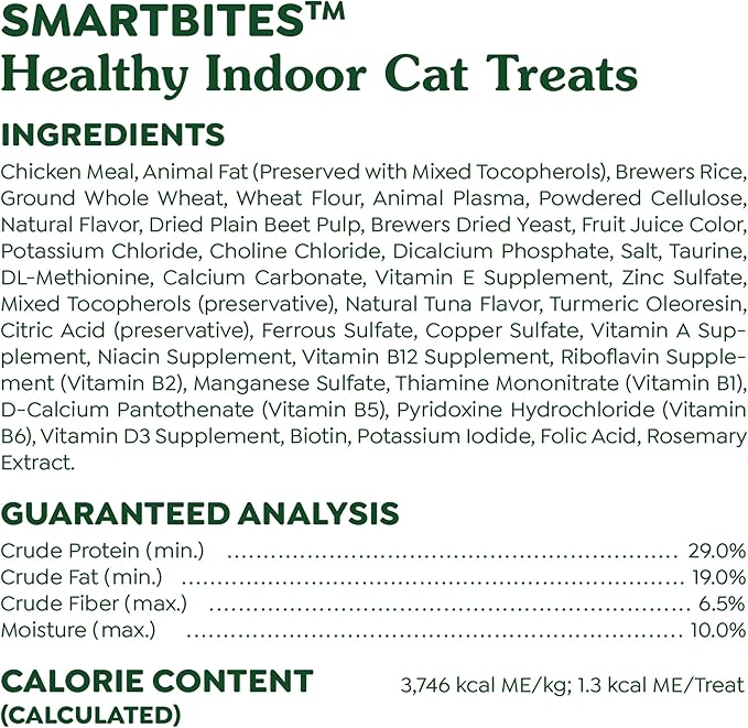 Greenies Feline Smartbites Healthy Indoor Cat Treats, Tuna Flavor, 16 oz. Tub