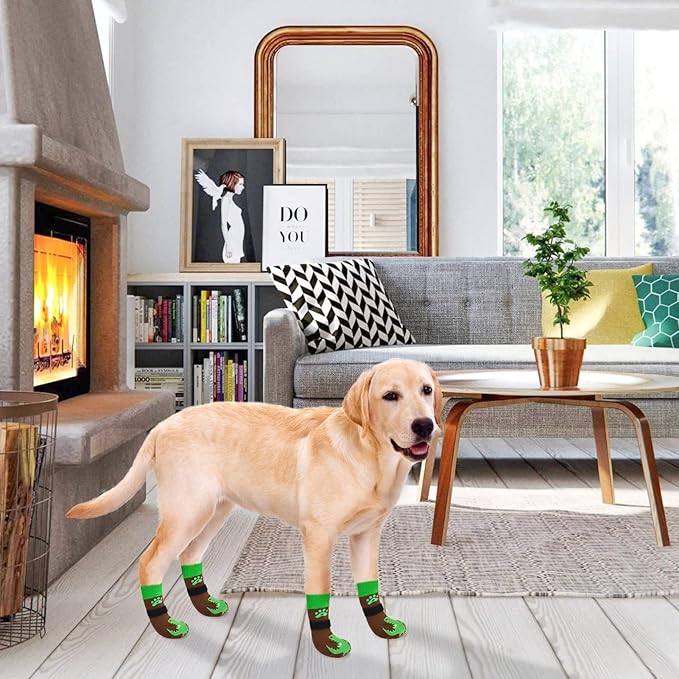 BEAUTYZOO Anti-Slip Dog Socks,Dog Shoes for Hot/Cold Pavement,Paw Protectors with Grips 3 Pairs for Puppy Small Medium Large Senior Old Dogs,Dog Socks to Prevent Licking and Hardwood Floor Protection