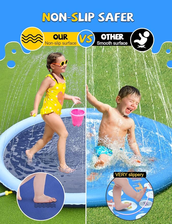 VISTOP Non-Slip Splash Pad for Kids and Dog, Thicken Sprinkler Pool Summer Outdoor Water Toys - Fun Backyard Fountain Play Mat for Baby Girls Boys Children or Pet Dog (67 inch, Red&Yellow&Green&Blue)