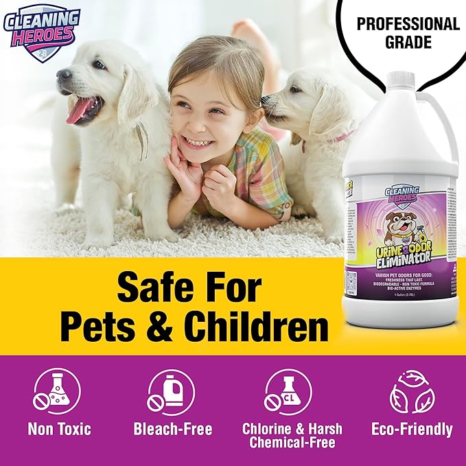 Pet Carpet Cleaner & Urine Odor Eliminator for Strong Odor - 128oz Enzyme Cleaning Spray for Cat & Dog Pee - Spot Cleaner for Carpet Upholstery, Marble, Tile, Wood - Carpet Deodorizer