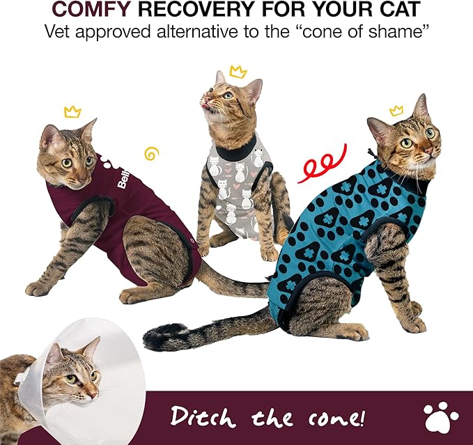 Bellyguard Cat Recovery Suit Female and Male, Comfy Onesie After Surgery, Kitten Clothes for Post-Op Care, Neuter and Spay Healing Outfits for Cats Only – Comfortable Kitten and Adult Cone Alternative