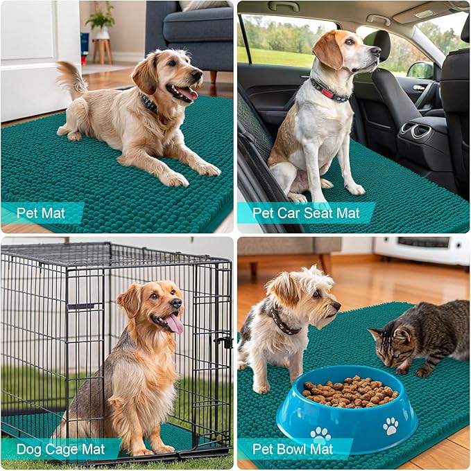 OLANLY Dog Door Mat for Muddy Paws 36x24, Absorbs Moisture and Dirt, Absorbent Non-Slip Washable Doormat, Quick Dry Chenille Mud Mat for Dogs, Entry Indoor Entryway Carpet for Inside Floor, Lake Blue