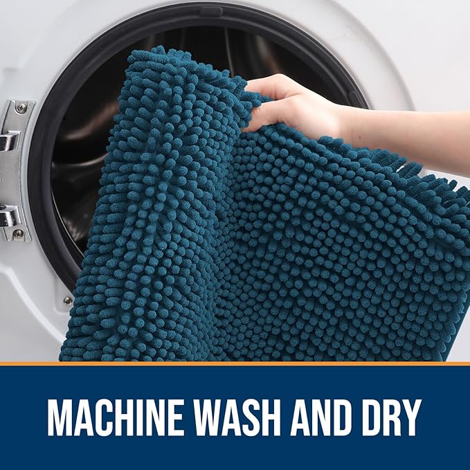 OLANLY Dog Door Mat Set 4-Piece 36x24, Absorbs Moisture and Dirt, Absorbent Non-Slip Washable Doormat, Quick Dry Chenille Mud Mat for Dogs, Entry Indoor Entryway Carpet for Inside Floor, Atlantic Blue