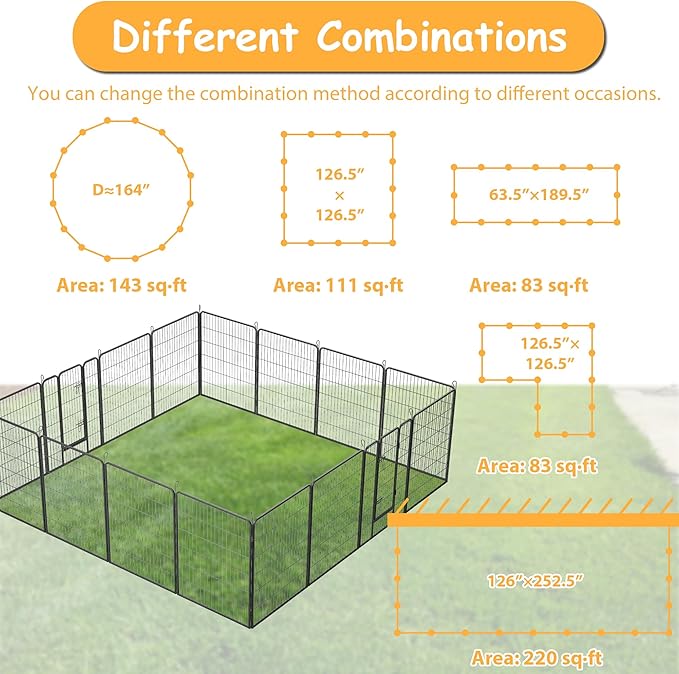 Dog Playpen, Outdoor Dog Fence, 16 Panels, 40" H Dog Pen for Medium/Small Dogs, Heavy Duty Metal Pet Fence with Gate, Portable Dog Fence for RV Camping and Yard (Black)