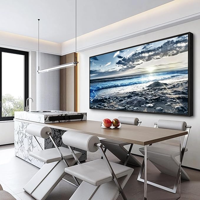 Wapluam Wall Decorations For Living Room Large Canvas Prints Wall Art For Bedroom Office Wall Decor Scenery Wall Painting Blue Sea Pictures Artwork For Fashion Black Framed Beach Posters Home Decor