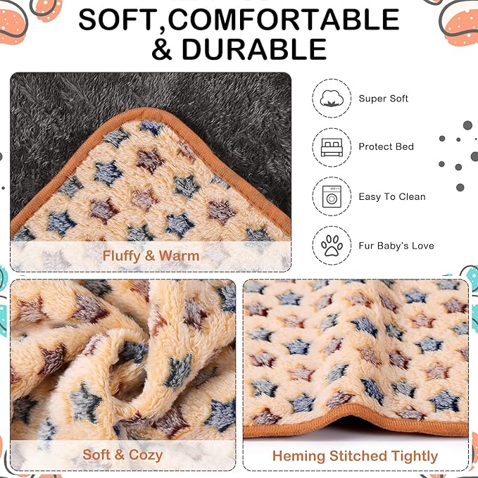 Reginary 4 Pcs Waterproof Guinea Pig Blankets Washable Small Animal Fleece Bedding Absorbent Guinea Pig Cage Liners Reusable Pet Pee Pad Sleep Mat for Hamster Ferret(Star Pattern,24 x 16 Inch)